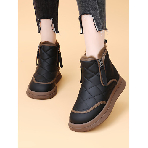 品牌真皮雪地靴女皮毛一體2025冬新款加絨加厚平底防滑保暖大棉鞋