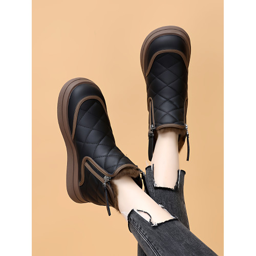 品牌真皮雪地靴女皮毛一體2025冬新款加絨加厚平底防滑保暖大棉鞋