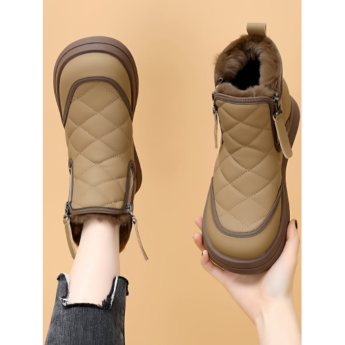 品牌真皮雪地靴女皮毛一體2025冬新款加絨加厚平底防滑保暖大棉鞋