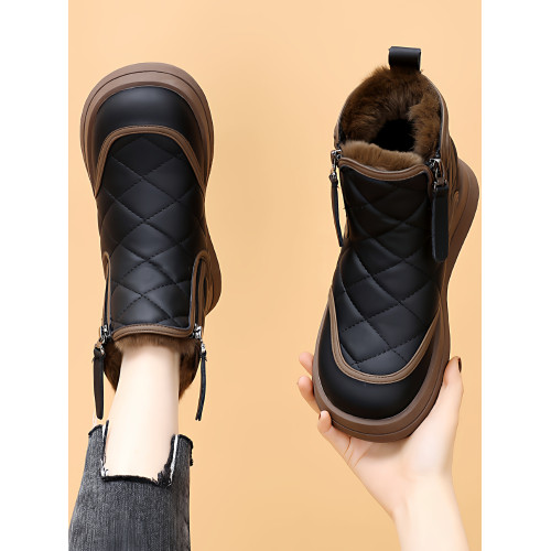 品牌真皮雪地靴女皮毛一體2025冬新款加絨加厚平底防滑保暖大棉鞋