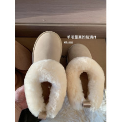 原小白白真皮羊皮毛一體超暖厚底百搭一腳蹬低幫毛毛雪地靴女冬
