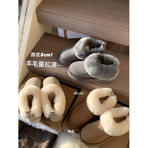 原小白白真皮羊皮毛一體超暖厚底百搭一腳蹬低幫毛毛雪地靴女冬