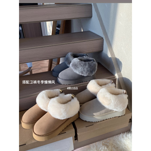 原小白白真皮羊皮毛一體超暖厚底百搭一腳蹬低幫毛毛雪地靴女冬