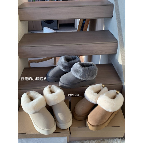 原小白白真皮羊皮毛一體超暖厚底百搭一腳蹬低幫毛毛雪地靴女冬