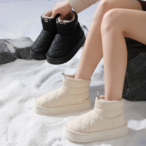 雪地靴女款冬季外穿高幫2024新款加毛絨保暖PU皮防水棉鞋女士冬天