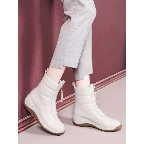 厚底真皮雪地靴2025秋冬新款加絨加厚靴子女坡跟防滑中年媽媽短靴