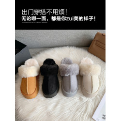 雪地靴半拖2025秋季新款厚底防滑毛毛鞋女外穿加絨加厚保暖棉鞋女