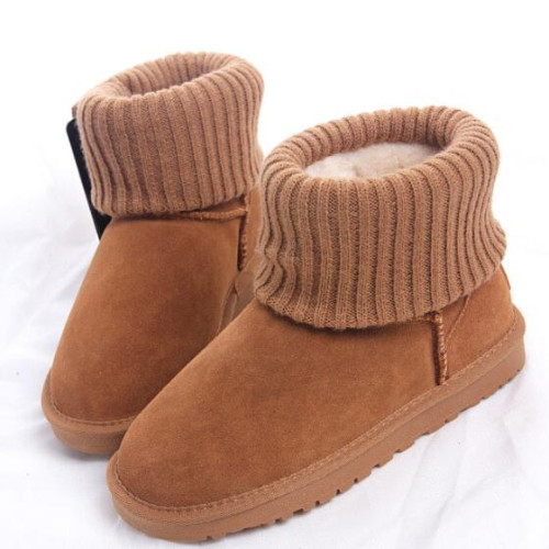 2025款防水皮面雪地靴女式中筒防滑真皮雪地靴女冬加絨女款雪地鞋