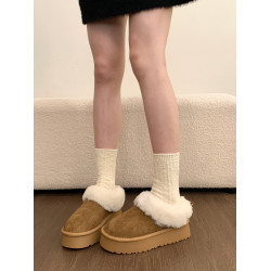 厚底加絨保暖低幫雪地靴女鞋2026新款冬季一腳蹬加厚麵包毛毛棉鞋