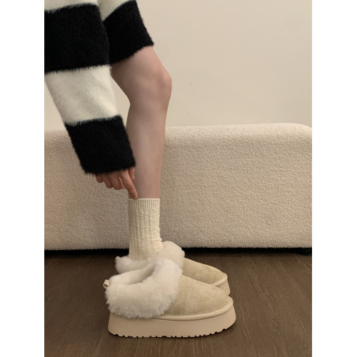 厚底加絨保暖低幫雪地靴女鞋2026新款冬季一腳蹬加厚麵包毛毛棉鞋