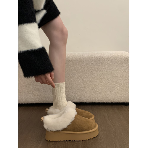 厚底加絨保暖低幫雪地靴女鞋2026新款冬季一腳蹬加厚麵包毛毛棉鞋