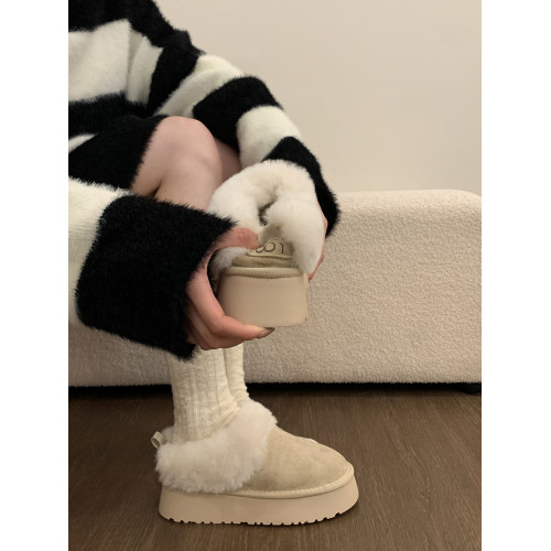 厚底加絨保暖低幫雪地靴女鞋2026新款冬季一腳蹬加厚麵包毛毛棉鞋