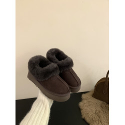 真皮咖啡色厚底雪地靴女2025新款冬增高中筒短靴毛毛拖鞋加絨棉鞋