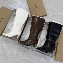秋冬款尖頭細跟長靴2025早秋新款黑白棕色高跟高筒大碼女靴41