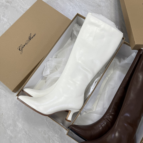 秋冬款尖頭細跟長靴2025早秋新款黑白棕色高跟高筒大碼女靴41