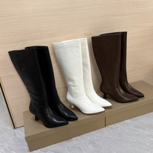 秋冬款尖頭細跟長靴2025早秋新款黑白棕色高跟高筒大碼女靴41