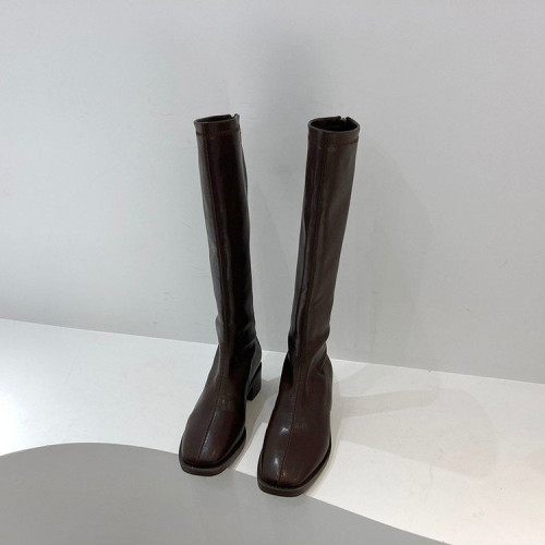 馬丁靴女2021新款長筒靴春秋單靴中跟靴子不過膝高筒靴網紅騎士靴