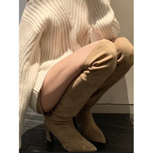 尖頭絨面褶皺堆堆靴子女2025年秋冬新款過膝長筒靴粗跟高筒騎士靴 尖頭絨面褶皺堆堆靴子女2025年秋冬新款過膝長筒靴粗跟高筒騎士靴