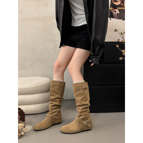 復古堆堆長筒靴女秋冬新款平底不過膝高筒騎士靴內增高西部牛仔靴 復古堆堆長筒靴女秋冬新款平底不過膝高筒騎士靴內增高西部牛仔靴