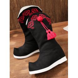 冬季古裝靴子內增高長靴古風男女古代武俠情侶演出配漢服圓領袍鞋