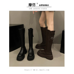 厚底增高長筒靴女2026新款早秋冬季顯瘦不過膝騎士靴黑色高筒靴子
