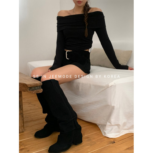 小池在首爾秋季新款小衆設計復古絨面褶皺堆堆靴圓頭粗跟褲琯長靴