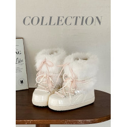 防滑保暖白色毛毛雪地靴女2025加絨月亮靴外穿麵包短靴加厚棉鞋冬