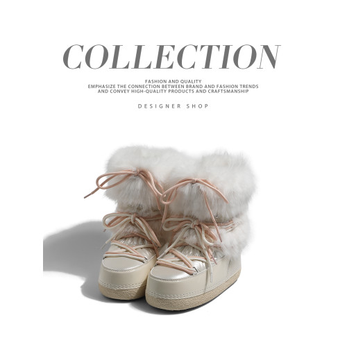 防滑保暖白色毛毛雪地靴女2025加絨月亮靴外穿麵包短靴加厚棉鞋冬