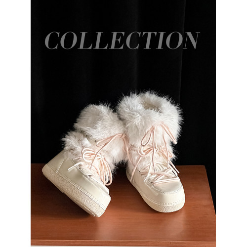 防滑保暖白色毛毛雪地靴女2025加絨月亮靴外穿麵包短靴加厚棉鞋冬