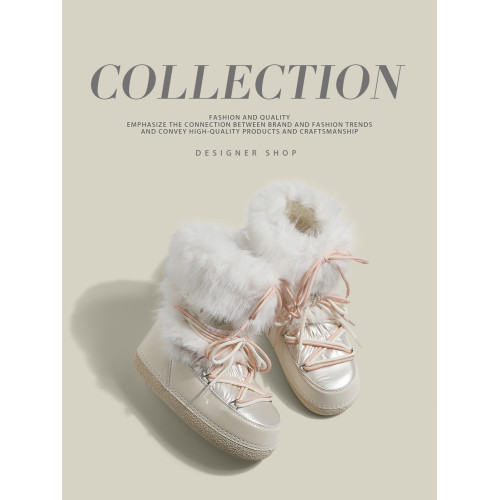 防滑保暖白色毛毛雪地靴女2025加絨月亮靴外穿麵包短靴加厚棉鞋冬