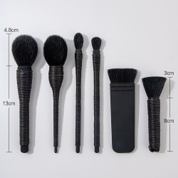 6支化妝刷套裝黑色藤條刷散粉腮紅眼影遮瑕修容刷盒裝高光平頭刷