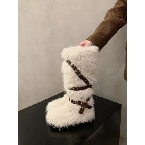 千禧辣妹風內增高加厚雪地靴女2025年新款時尚皮帶釦保暖毛毛長靴 千禧辣妹風內增高加厚雪地靴女2025年新款時尚皮帶釦保暖毛毛長靴