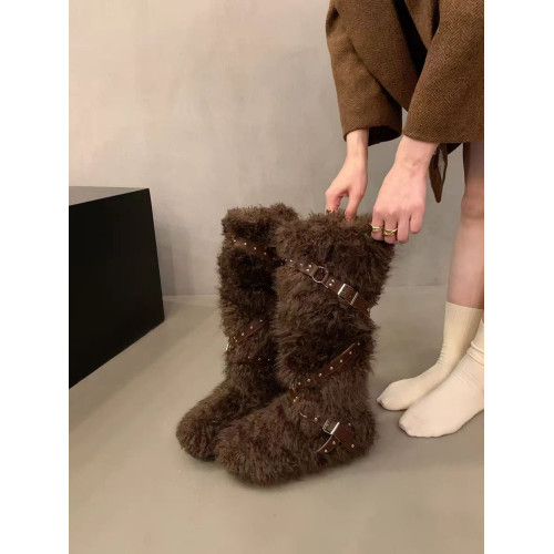 千禧辣妹風內增高加厚雪地靴女2025年新款時尚皮帶釦保暖毛毛長靴 千禧辣妹風內增高加厚雪地靴女2025年新款時尚皮帶釦保暖毛毛長靴