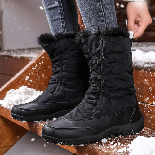 戶外防水雪地靴女冬季加絨高幫時尚棉靴厚底大碼中筒靴子保暖女鞋