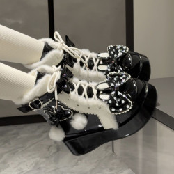 Lolita鞋子洛麗塔冬季雪地靴厚底增高松糕毛球兔子可愛甜美棉鞋