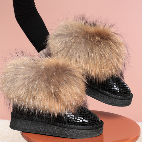 皮毛一體狐狸毛厚底雪地靴女真皮短筒靴內增高防水保暖棉鞋冬防滑