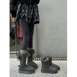 袁圈圈 灰色厚底雪地靴2025冬季新款兩穿加絨加厚棉鞋毛毛長筒靴