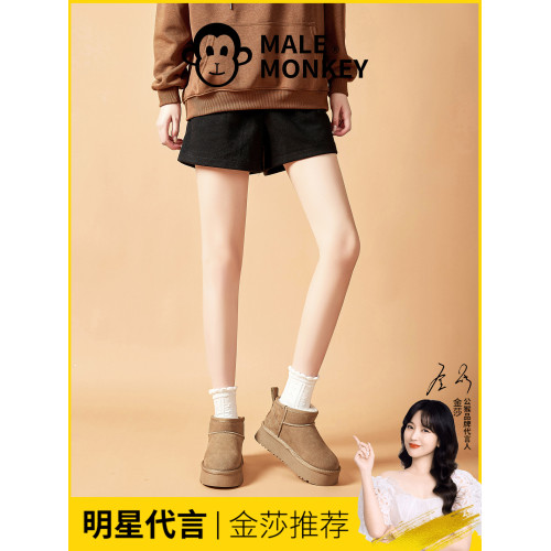 明星代言公猴真皮厚底雪地靴女冬季新款小個子增高真羊毛保暖棉鞋