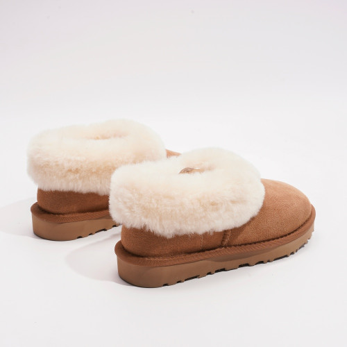 2025冬女士舒適茸茸毛圈口大喜慶雪地靴皮毛一體休閒毛單鞋樂福鞋