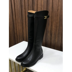 凱旋門長筒靴女秋冬新款英倫風不過膝高筒靴粗跟真皮騎士靴女長靴