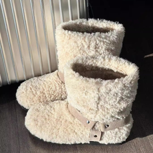 韓版可愛羊羔毛保暖雪地靴女2025冬季新款加絨加厚圓頭毛毛短靴