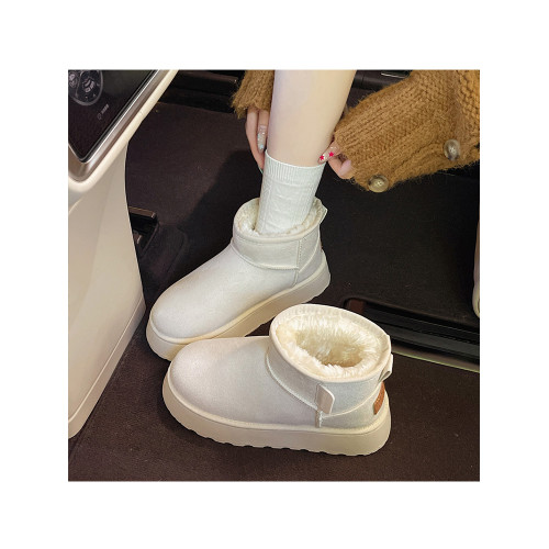 白色厚底雪地靴女2025年新款冬季加絨加厚防水防滑保暖麵包大棉鞋