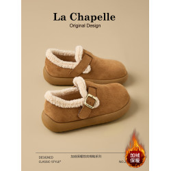 拉夏貝爾加絨勃肯鞋女2025新款冬季加厚保暖毛毛短靴厚底雪地棉靴