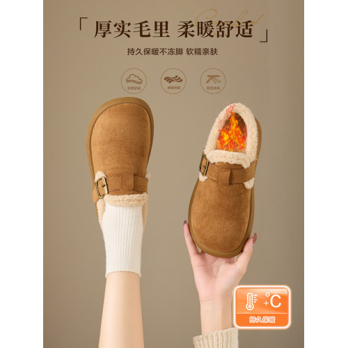 拉夏貝爾加絨勃肯鞋女2025新款冬季加厚保暖毛毛短靴厚底雪地棉靴