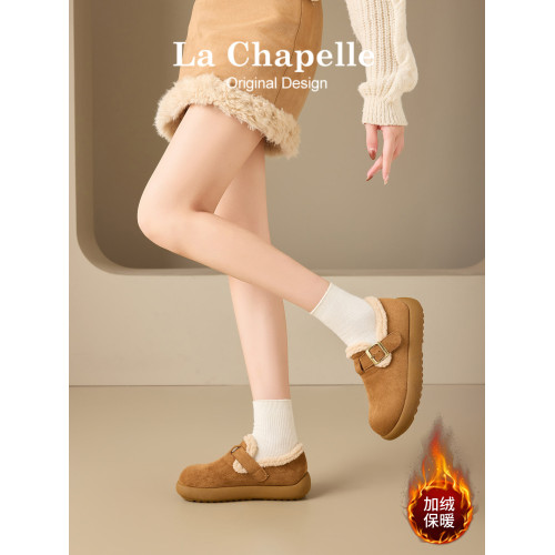 拉夏貝爾加絨勃肯鞋女2025新款冬季加厚保暖毛毛短靴厚底雪地棉靴