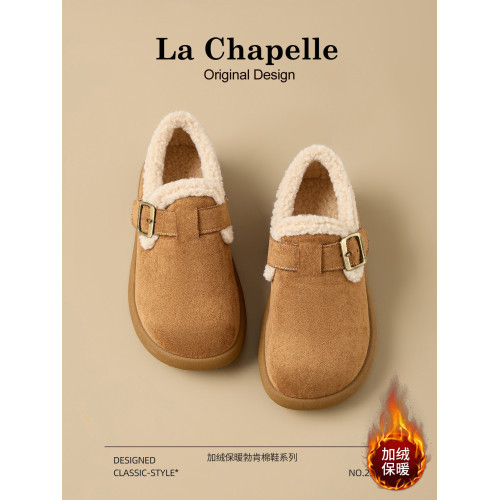 拉夏貝爾加絨勃肯鞋女2025新款冬季加厚保暖毛毛短靴厚底雪地棉靴