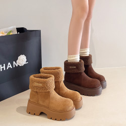 歐貨真皮大頭厚底松糕繙領兩穿馬丁靴機車靴短靴雪地棉靴厚底女鞋