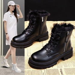 品牌特價真皮雪地靴女2025冬季新款圓頭厚底休閒輕便軟底馬丁靴