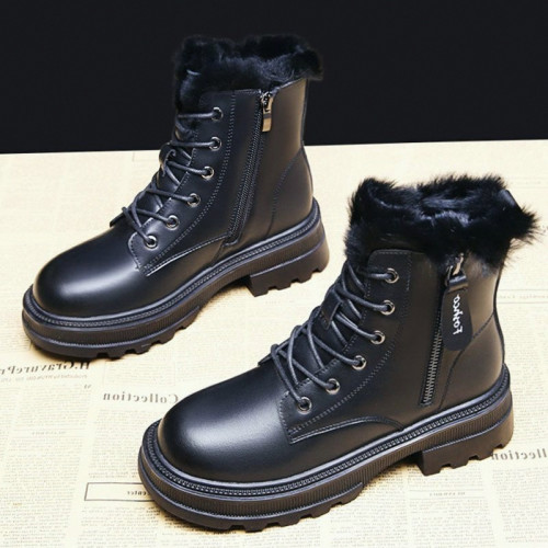 品牌特價真皮雪地靴女2025冬季新款圓頭厚底休閒輕便軟底馬丁靴