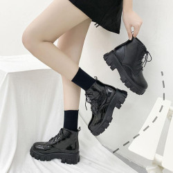 馬丁靴女短靴厚底皮靴大碼women martin boots flat boots big 42